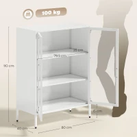 HOMCOM Mobile Portadocumenti in Acciaio con 2 Ante in Vetro e Ripiani Regolabili, 80x40x110 cm, Bianco(m-3)