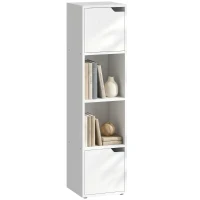 HOMCOM Estante para Livros com 2 Portas Estante Estreita de 4 Níveis com 2 Prateleiras Abertas 30x29x119 cm Branco(m-10)