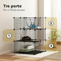PawHut Gabbia per Gatti Recinto Personalizzabile 3 Livelli, 105cm, Nero(m-6)