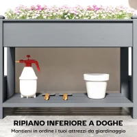 Outsunny Fioriera Rialzata con 2 Vasi Laterali e Ripiano per Attrezzi, in Legno di Abete, 149x46x76 cm, Grigio(m-5)