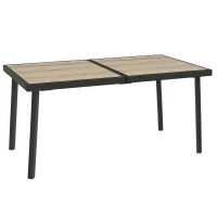 Outsunny Tavolo da Giardino Rettangolare per 6 Persone con Piano Effetto Legno, in Acciaio e PSPC, 145x85x72 cm, Grigio(m-11)