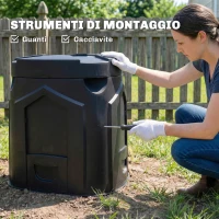 Outsunny Compostiera da Giardino 240L Triangolare Girevole con 66 Prese d'Aria e 3 Porte, in PP, 78x75x78 cm, Nero(m-9)