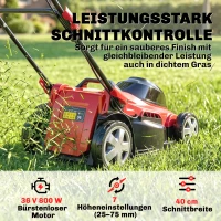 Outsunny Elektro Rasenmäher 800 W mit 40 cm Schnittbreite 45L Fangkorb Akkuanzeige Überlastschutz 7 Schnitthöhen(m-4)