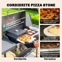 Outsunny Forno per Pizza a Legna Portatile con Pietra in Cordierite e Termometro, in Metallo, 53x40x18.5 cm, Nero(m-5)