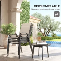 Outsunny Set 4 Sedie da Giardino Impilabili con Braccioli Curvi, in Acciaio e Tessuto Traspirante, 54x71x93 cm, Beige(m-4)