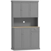 HOMCOM Mobile Dispensa Stile Country con Mensole Regolabili, Armadietti e Cassetto, in Legno, 101x39x180 cm, Grigio(m-1)