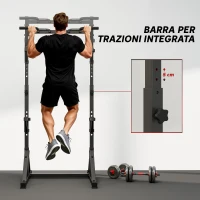 SPORTNOW Squat Rack Regolabile con Doppio Supporto, Portadischi e Barra Trazioni, in Acciaio, 112-100x201-217 cm, Nero(m-6)