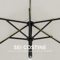 Outsunny Ombrellone da Giardino Inclinabile 2x2 m a 6 Stecche con Manovella, in Metallo e Poliestere Grigio Chiaro(m-6)