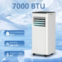 HOMCOM Condizionatore Portatile 7000 BTU: Raffreddamento, Deumidificatore, Ventilatore, Modalità Notturna.(m-4)