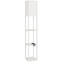 HOMCOM Lampada da Terra con Ripiani, Luce Regolabile, Interruttore a Pedale e Porte USB, Bianco