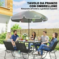 Outsunny Set da Giardino 8 pz con Ombrellone, 6 Sedie Pieghevoli e Tavolo da Esterno in Vetro Temperato, Nero(m-6)
