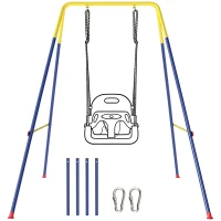 AIYAPLAY Struttura per Altalena da Giardino con 2 Ganci, in Acciaio, 128x155x157 cm, Giallo e Blu(m-11)