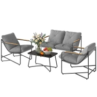 Outsunny Garten-Set für 4 Personen mit dicken Kissen, Metall-Lounge, Hellgrau(m-6)