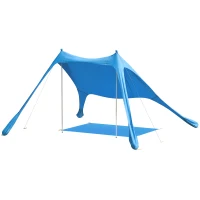 Outsunny Tenda da Spiaggia UV 50+ per 2-4 Persone con Tappetino e Pala, in Lycra e Alluminio, 200x208x200 cm, Azzurro(m-1)