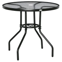 Outsunny Tavolo da Giardino Rotondo con Foro per Ombrellone e Piano in Vetro, in Metallo, Ø80x72 cm, Nero(m-11)