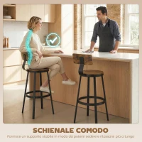 HOMCOM Set 2 Sgabelli da Bar Stile Rustico con Poggiapiedi, in Legno e Metallo, 37x47x96 cm, Marrone(m-4)