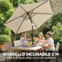 Outsunny Ombrellone da Giardino Inclinabile 2x2 m a 6 Stecche con Manovella, in Metallo e Poliestere Grigio Chiaro(m-4)