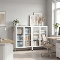 HOMCOM Mobile Portadocumenti in Acciaio con 2 Ante in Vetro e Ripiani Regolabili, 80x40x110 cm, Bianco(m-8)