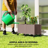 Outsunny Fioriera Rialzata da 85L con Ruote Bloccabili, Autoirrigazione e Fori di Drenaggio, Marrone(m-4)