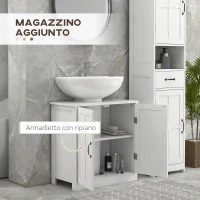 kleankin Mobile per Lavabo con Piedistallo, Mobile Sotto Lavabo con 2 Ante e Scaffale Regolabile, Mobile da Bagno con Ritaglio a Forma di U, Bianco(m-6)