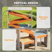 AIYAPLAY Stół do zabawy z piaskiem i wodą, drewniany stół wodny, stół do zabawy z wodą z wodnym kanałem, 2 pojemniki, piaskownica dla dzieci 3–8 lat, szary(m-5)