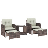 Outsunny Set da Esterno in Rattan e Acciaio 5pz con 2 Pouf, 2 Sedie e Tavolino da Caffè a 2 Livelli, Marrone e Crema