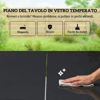 Outsunny Set da Esterno 7 pz in Acciaio con Tavolo in Vetro Temperato e 6 Sedie Traspiranti in Texteline, Nero(m-7)