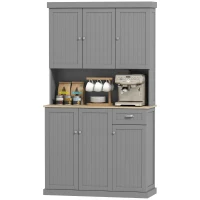 HOMCOM Mobile Dispensa Stile Country con Mensole Regolabili, Armadietti e Cassetto, in Legno, 101x39x180 cm, Grigio(m-10)