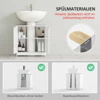 HOMCOM Waschbeckenunterschrank Badschrank mit verstellbarer Ablage Unterschrank mit 2 Türen Badmöbel Waschbecken Badezimmerschrank Siphon-Ausschnitt Landhausstil Weiß L60 x T30 x H60 cm(m-4)