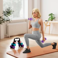 SPORTNOW Set 6 Manubri Pesi (2x1 kg, 2x2 kg, 2x3 kg) da 12 kg con Supporto/Kettlebell, in Metallo e PP Rosa, Azzurro e Viola(m-2)