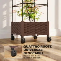 Outsunny Fioriera Rialzata con Traliccio 20L, Ruote Bloccabili e Sistema di Autoirrigazione, Marrone(m-7)