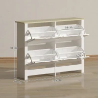 HOMCOM Dulap pentru pantofi îngust cu 4 compartimente rabatabile pentru 8–16 perechi de pantofi, 105 x 26 x 80 cm, Alb+Natural(m-3)