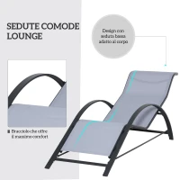 Outsunny Set di 2 Lettini Prendisole e Tavolino con Piano in Vetro, 59x169x66 cm, Grigio Chiaro(m-4)