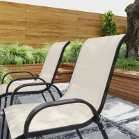 Outsunny Set 4 Sedie da Giardino Impilabili con Braccioli Curvi, in Acciaio e Tessuto Traspirante, 54x71x93 cm, Beige(m-7)