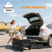 Outsunny Carrello da Giardino 80L Pieghevole con Maniglia Regolabile, in Metallo e Tessuto Oxford, 78x47.5x92 cm, Nero(m-7)