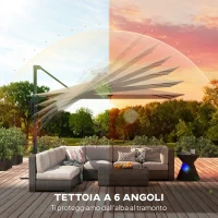 Outsunny Ombrellone da Giardino 3x3m Decentrato con Base a Croce e Copertura, in Alluminio, Cachi(m-7)