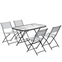 Outsunny Set Tavolo e Sedie da Giardino 5pz con 4 Sedie Pieghevoli in Texteline Traspirante, Grigio(m-10)