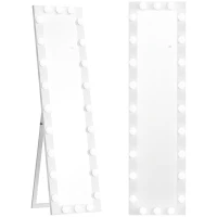 HOMCOM Pełnowymiarowe lustro 150x40 cm LED z 24 żarówkami, 3 kolory światła, stojące lub oparte, białe(m-1)