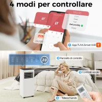 HOMCOM Condizionatore Portatile 7000 BTU: Raffreddamento, Deumidificatore, Ventilatore, Modalità Notturna.(m-6)
