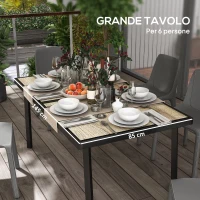 Outsunny Tavolo da Giardino Rettangolare per 6 Persone con Piano Effetto Legno, in Acciaio e PSPC, 145x85x72 cm, Grigio(m-6)