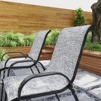 Outsunny Set 4 Sedie da Giardino Impilabili con Braccioli Curvi, in Acciaio e Tessuto Traspirante, 54x71x93 cm, Grigio(m-7)