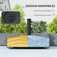 Outsunny Base per Ombrellone a Rotelle con Freni, con Acqua 40kg/Sabbia 61kg, per Pali Ombrelloni da Ø35/38/48mm, Nero(m-5)