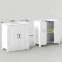 kleankin Mobile per Lavabo con Piedistallo, Mobile Sotto Lavabo con 2 Ante e Scaffale Regolabile, Mobile da Bagno con Ritaglio a Forma di U, Bianco(m-3)