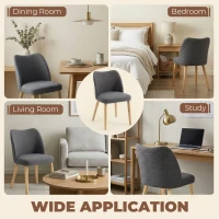 HOMCOM Lot de 2 Chaises de Cuisine Nordiques Rembourrées Tissu Type Lin Dossier Incurvé Assise Rembourrée Pieds en Bois Gris Clair(m-4)