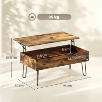 HOMCOM Tavolino Rettangolare con Ampio Scomparto, Altezza Regolabile in Legno, 95x50x40 cm, Marrone Rustico(m-3)