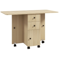 HOMCOM Tavolo Pieghevole con 2 Cassetti e Armadietto, 6 Rotelle e Freni, 120x60x76.5 cm, Color Legno