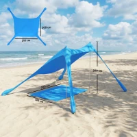 Outsunny Tenda da Spiaggia UV 50+ per 2-4 Persone con Tappetino e Pala, in Lycra e Alluminio, 200x208x200 cm, Azzurro(m-3)