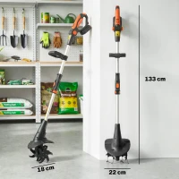 Outsunny Motocoltivatore da Giardino, Larghezza 20 cm, Profondità 18 cm (Batteria e Caricabatterie Esclusi)(m-3)