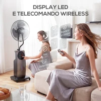 HOMCOM Ventilatore Nebulizzatore con Serbatoio 3.1L, 3 Modalità e 3 Velocità, Ruote, Oscillazione 70°, Inclinazione 10°, Timer 12h, 90W(m-8)