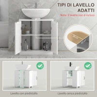 kleankin Mobile per Lavabo con Piedistallo, Mobile Sotto Lavabo con 2 Ante e Scaffale Regolabile, Mobile da Bagno con Ritaglio a Forma di U, Bianco(m-4)